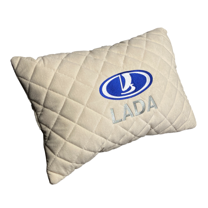 Подушки из алькантары Подушка из алькантары молочная с вышивкой Lada